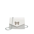 Elegant white and silver glitter crossbody bag with metallic bow and chain strap - White