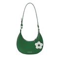Green crescent shoulder bag in pebble faux leather with a small white daisy pendant - Green