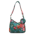 Grand sac cabas à imprimé floral avec fleurs rouges et mini pochette ronde assortie - Vert