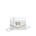 Silver square crossbody bag with glitter texture and a metallic bow detail - Silver