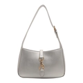 Silver matte shoulder bag with a curved silhouette and golden metal hook closure - Silver