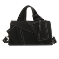 Borsa a tracolla moderna in tela nera con cuciture bianche a contrasto e design geometrico - Nero