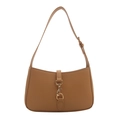 Brown half-moon underarm bag with vintage gold buckle and smooth leather finish - Khaki