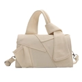 Borsa a mano minimalista in tela beige con strati piegati e tracolla annodata trendy - Bianco