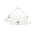 White PU leather crossbody bag with silver chain handle and adjustable shoulder strap - White