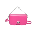 Minimalist rose pink crossbody bag with silver ring buckle and delicate chain strap - Rose Red