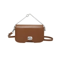 Chic caramel brown PU leather crossbody bag with silver chain handle and metal buckle - Dark Brown