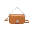 Minimalist caramel brown shoulder bag with chain strap and silver hardware lock detail - Light Brown