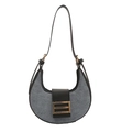 Bolso de media luna de fieltro gris con ribete de cuero negro y hebilla dorada - Negro
