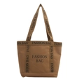 Brown canvas tote bag with black Fashion Bag lettering for office and student use - Brown