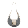 Borsa a spalla hobo bicolore grigio e bianco a mezzaluna con fibbia dorata in metallo - Bianco