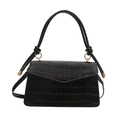 Glossy black crocodile pattern crossbody bag with knotted handle and golden ring hardware - Black