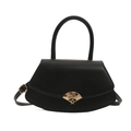 Minimalist black matte leather handbag with golden LK metal buckle and curved base - Black