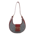 Borsa hobo in feltro grigio con finiture in pelle rossa e fibbia metallica dorata elegante - Rosso