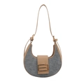 Borsa a spalla retrò in feltro grigio e pelle marrone con fibbia in metallo dorato - Cachi