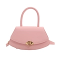 Minimalist soft pink rectangular bag in matte leather with a gold fan-shaped metal lock - Pink