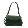 Deep green crocodile pattern shoulder bag with golden metal ring and glossy texture - Green