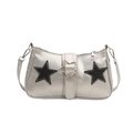 Y2K silberne Metallic-Schultertasche mit schwarzen Sternen und Metall-Sternverschluss - Silber