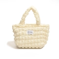 Chic cream-white bubble texture handbag with LOVE FASHION label and pleated design - White
