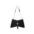 Modische schwarze Achseltasche mit silbernem Stern und Kettenriemen auf weißem Hintergrund - Schwarz
