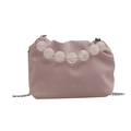 Borsa a secchiello plissettata rosa con manico di grandi perle e catena - Rosa