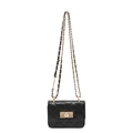 Classic black quilted crossbody bag with golden twist lock and chain strap on white background - Black