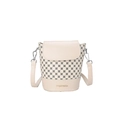 Bolso cubo elegante en beige claro con lunares negros y detalles en cuero de lujo - Blanco