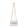 Mini silver quilted crossbody bag with gold chain strap and turn-lock closure - Off White