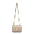 Quilted beige rhombic crossbody bag with golden chain strap and twist-lock closure - Khaki