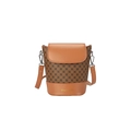 Bolso tipo cubo con patrón vintage en cuero sintético marrón y correa ajustable - Marrón