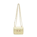 Champagne gold quilted mini crossbody bag with chain strap and metallic twist lock closure - Gold