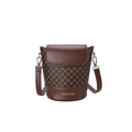 Sac seau vintage marron à imprimé avec détails en cuir contrasté et fine bandoulière - Brun Foncé