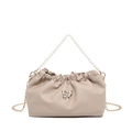 Beige cloud crossbody bag with faux pearl handle and golden butterfly buckle - Khaki