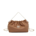 Caramel brown pleated cloud handbag with pearl handle and gold butterfly detail - Brown