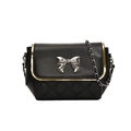 Quilted black chain crossbody bag with metallic bow and gold-trimmed flap cover - Black