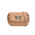 Quilted crossbody bag in nude pink with metal chain and bow detail, 2024 fashion style - Khaki