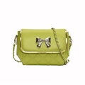 Chic light green quilted chain crossbody bag with a silver bow clasp on white background - Green