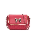 Quilted rose red crossbody bag with silver bow and gold trim on chain strap - Red