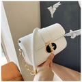 Chic white quilted shoulder bag with gold metal twist lock and chain strap - White