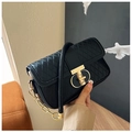 Elegant black quilted crossbody bag with gold twist lock and chain strap detail - Black