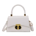 White faux crocodile leather handbag with woven handle and gold-tone twist lock detail - Off White