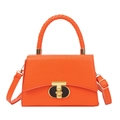 Vibrant orange crocodile embossed handbag featuring a woven handle and golden T-lock - Orange