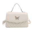 Borsa a tracolla minimalista in ecopelle bianca con fibbia a farfalla e trapuntatura a V - Bianco
