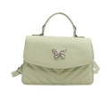 Borsa a tracolla verde menta con trapuntatura a V e ornamento a farfalla argento - Verde