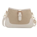 Borsa a tracolla in tela beige e pelle bianca con fibbia dorata vintage - Bianco