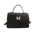 Elegante borsa a mano in pelle nera con chiusura a farfalla e texture trapuntata a V - Nero