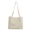 Cremeweiße Shopper-Tasche mit großem Fassungsvermögen, Goldkette und Fashion-Label - Weiß