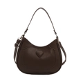 Deep brown half-moon crossbody bag with embossed heart design and adjustable strap - Brown
