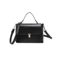 Chic black PU leather crossbody bag with silver lock and adjustable shoulder strap - Black