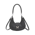 Borsa a tracolla nera a mezzaluna alla moda con chiusura a farfalla in argento da donna - Nero